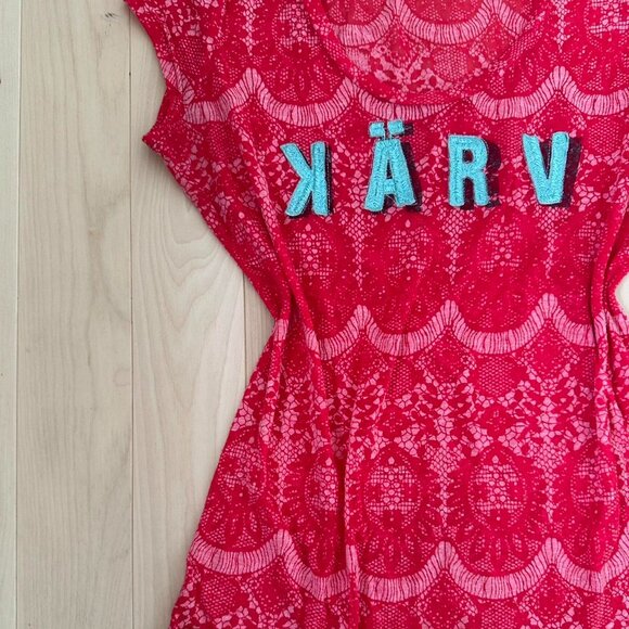 Y2K KARV Lace Top – Sheer Red Graphic Tee - Picture 2 of 7